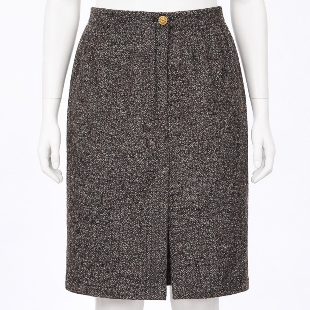 Salvatore Ferragamo Vintage Brown Tweed Skirt Suit Wool Italy IT 44 Size 6 / 8 - Picture 5 of 13